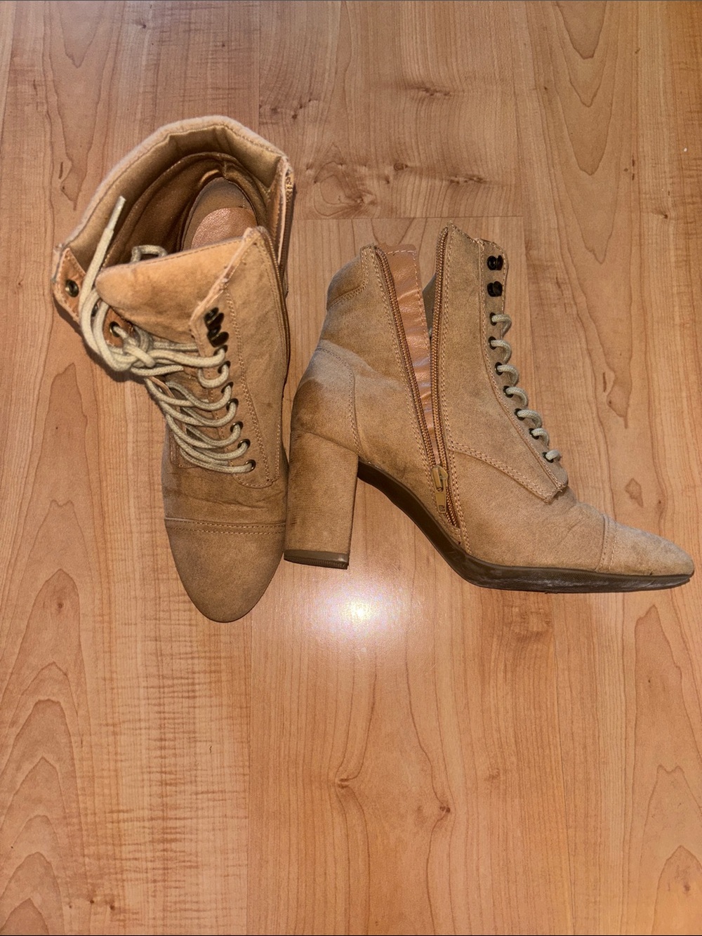 Madden Girl Tan Lace-Up Suede Ankle Boots